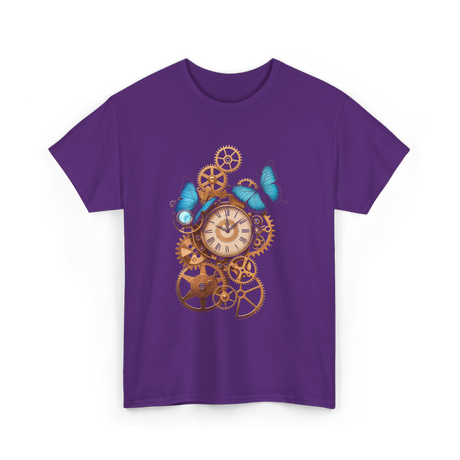 Clock Gear Butterfly Steampunk Design T-Shirt - Purple