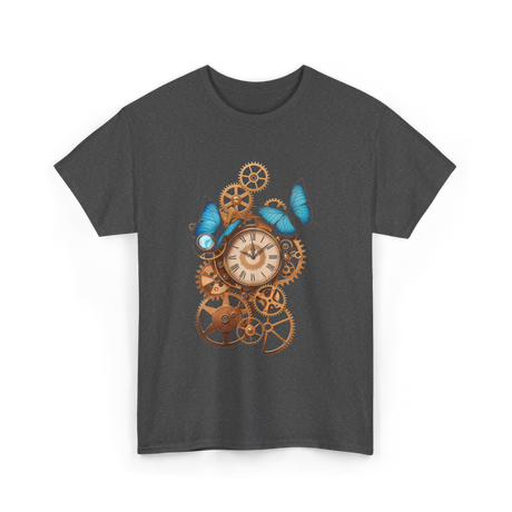 Clock Gear Butterfly Steampunk Design T-Shirt - Dark Heather