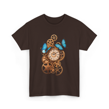 Clock Gear Butterfly Steampunk Design T-Shirt - Dark Chocolate