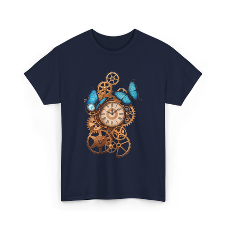 Clock Gear Butterfly Steampunk Design T-Shirt - Navy