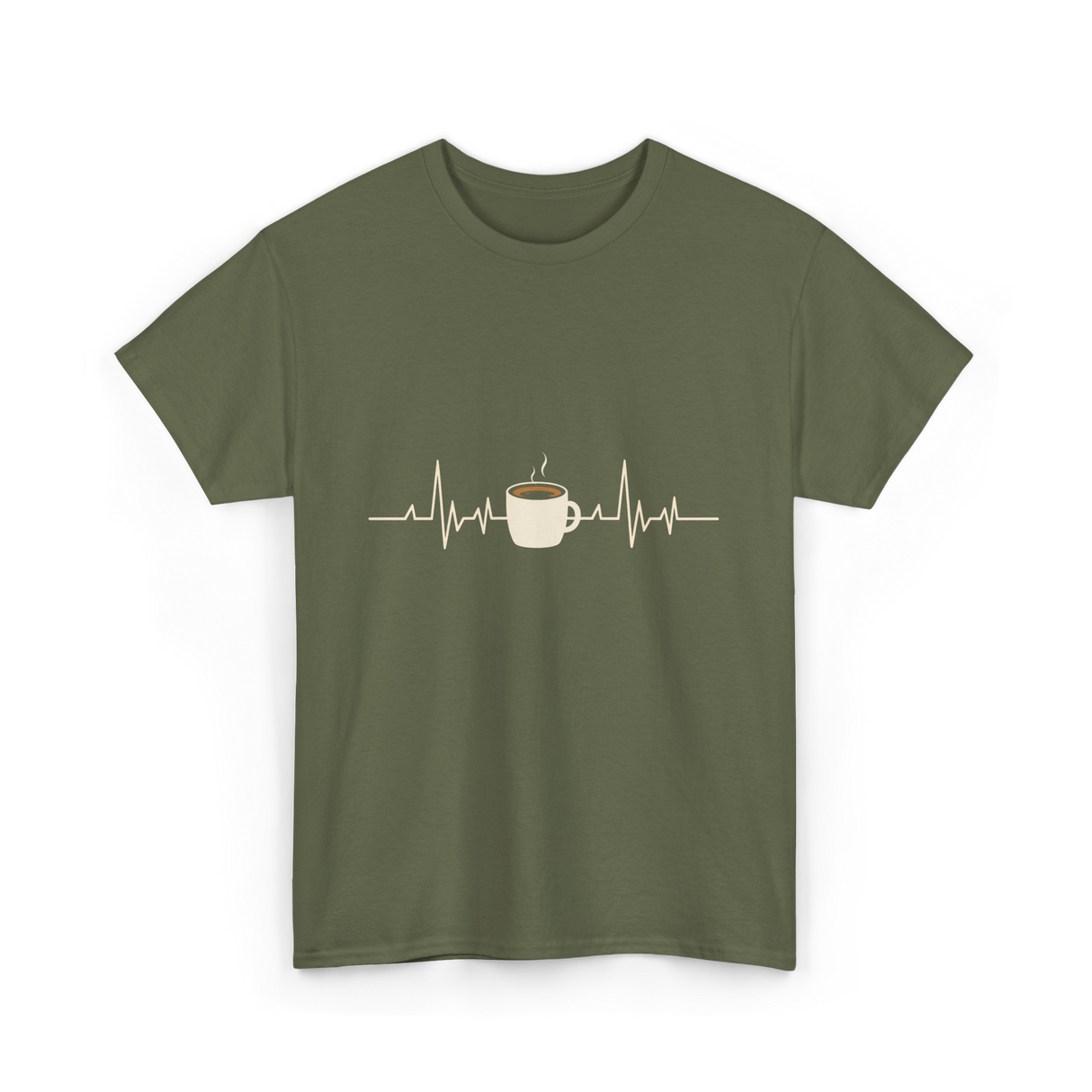 Coffee Heartbeat Coffee Drink T-Shirt - Military Green