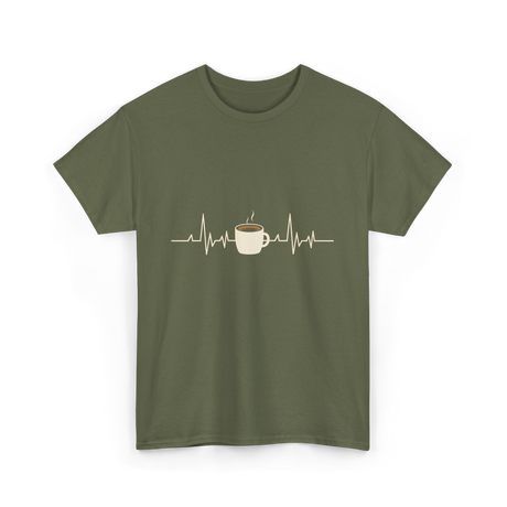 Coffee Heartbeat Coffee Drink T-Shirt - Military Green