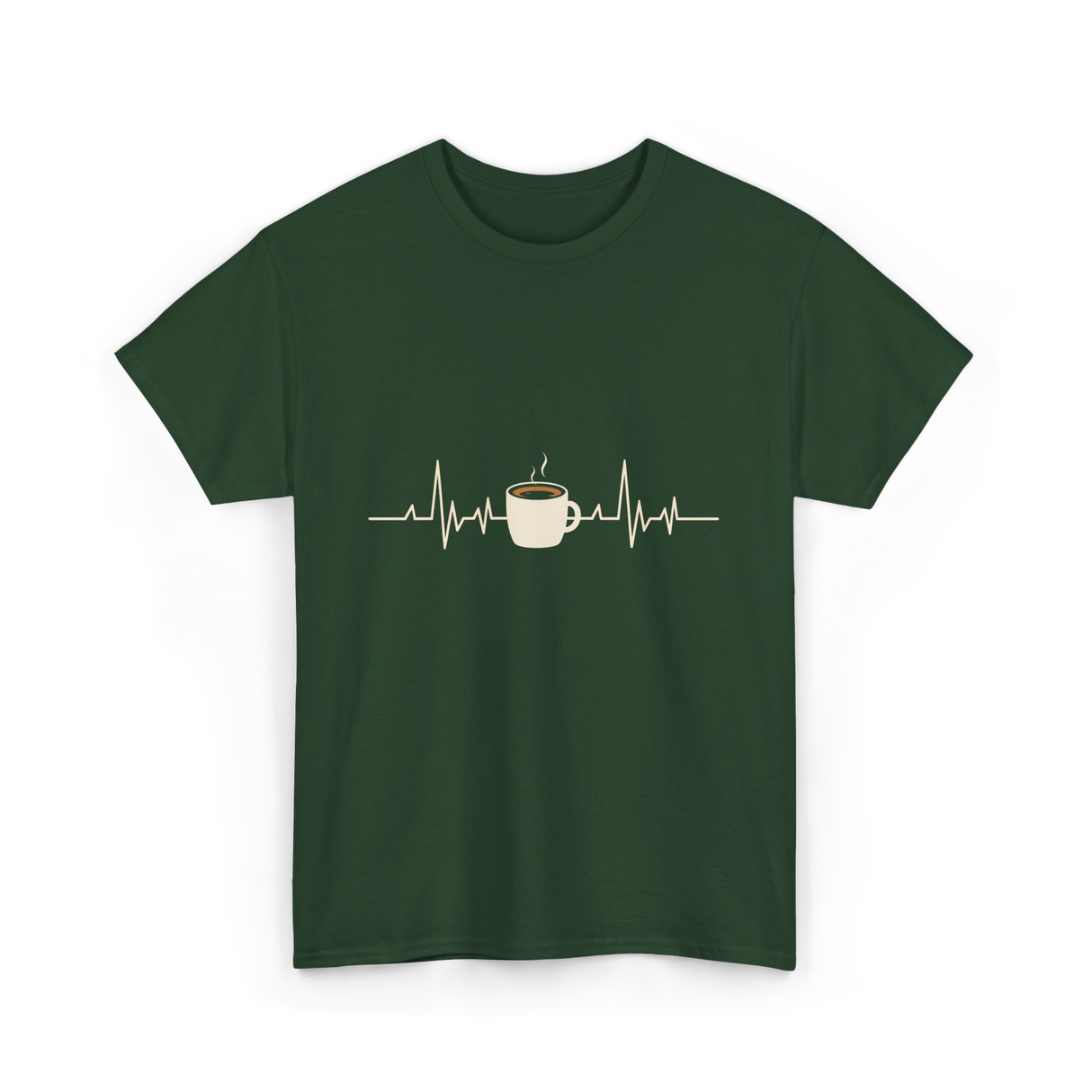 Coffee Heartbeat Coffee Drink T-Shirt - Forest Green