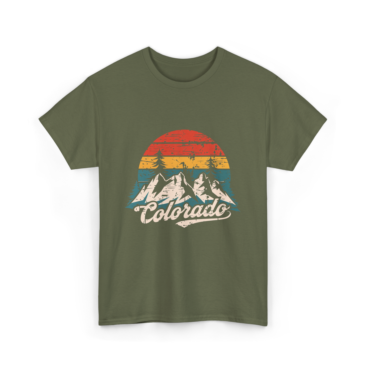 Colorado Mountains Nature Hiking T-Shirt - Military Green