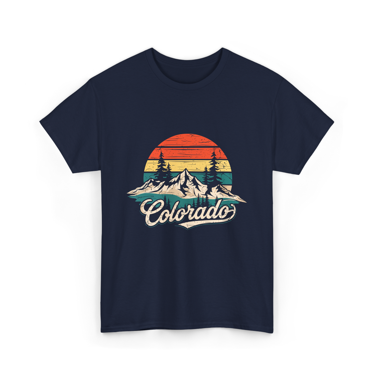 Colorado Retro Mountains Nature T-Shirt - Navy