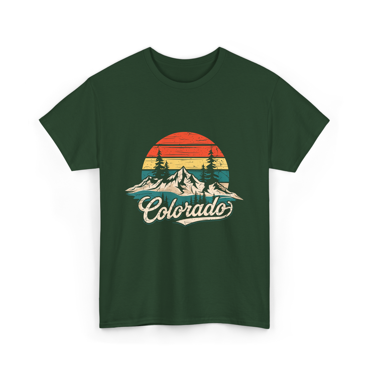 Colorado Retro Mountains Nature T-Shirt - Forest Green