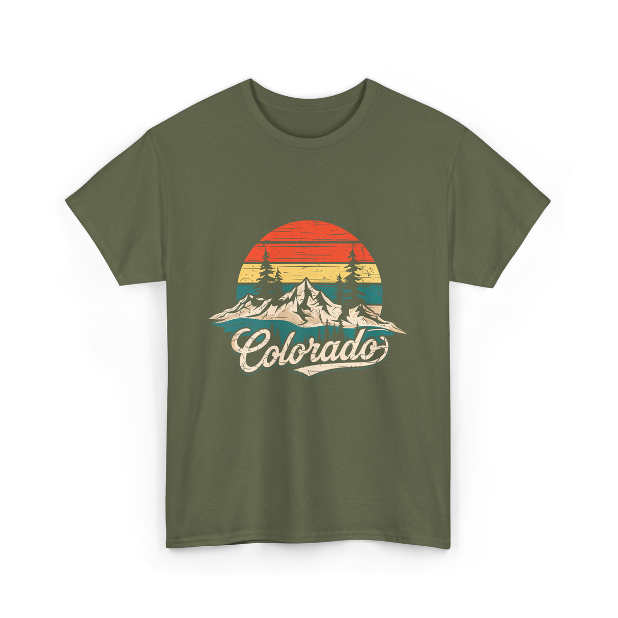 Colorado Retro Mountains Nature T-Shirt - Military Green