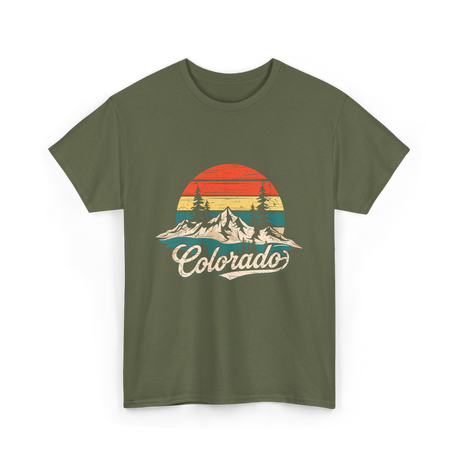 Colorado Retro Mountains Nature T-Shirt - Military Green