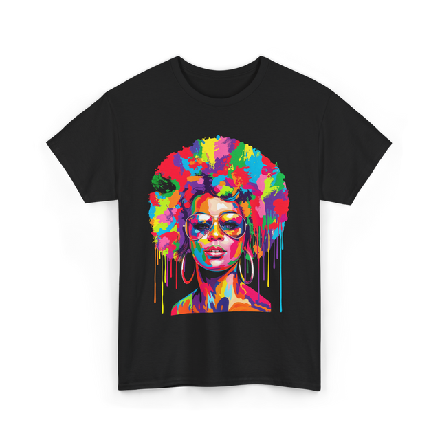 Colorful Afro Queen Afrocentric T-Shirt - Black