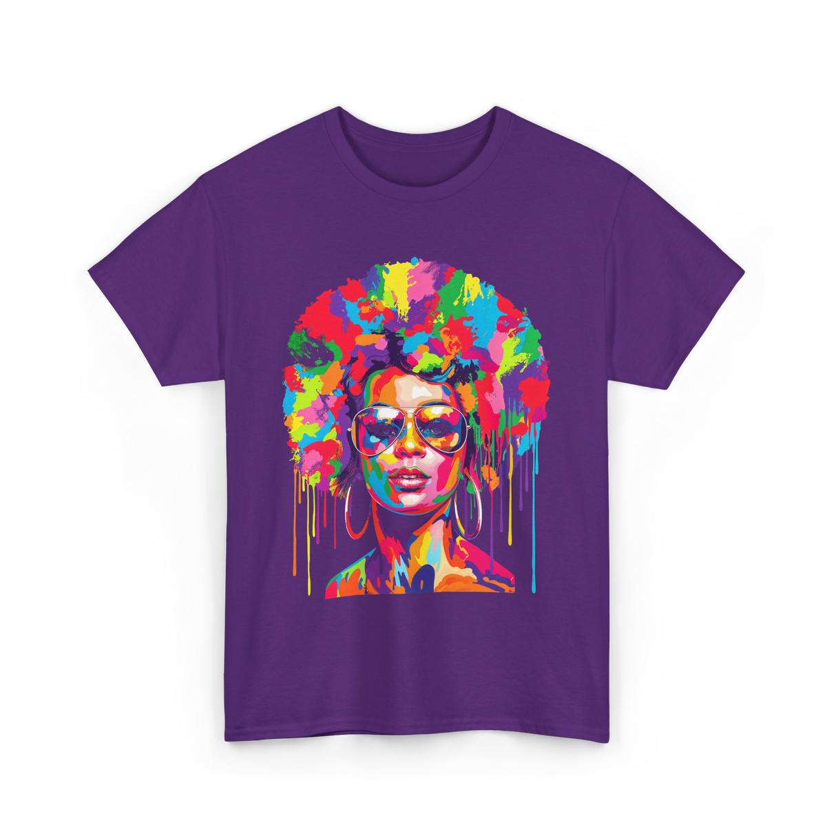 Colorful Afro Queen Afrocentric T-Shirt - Purple