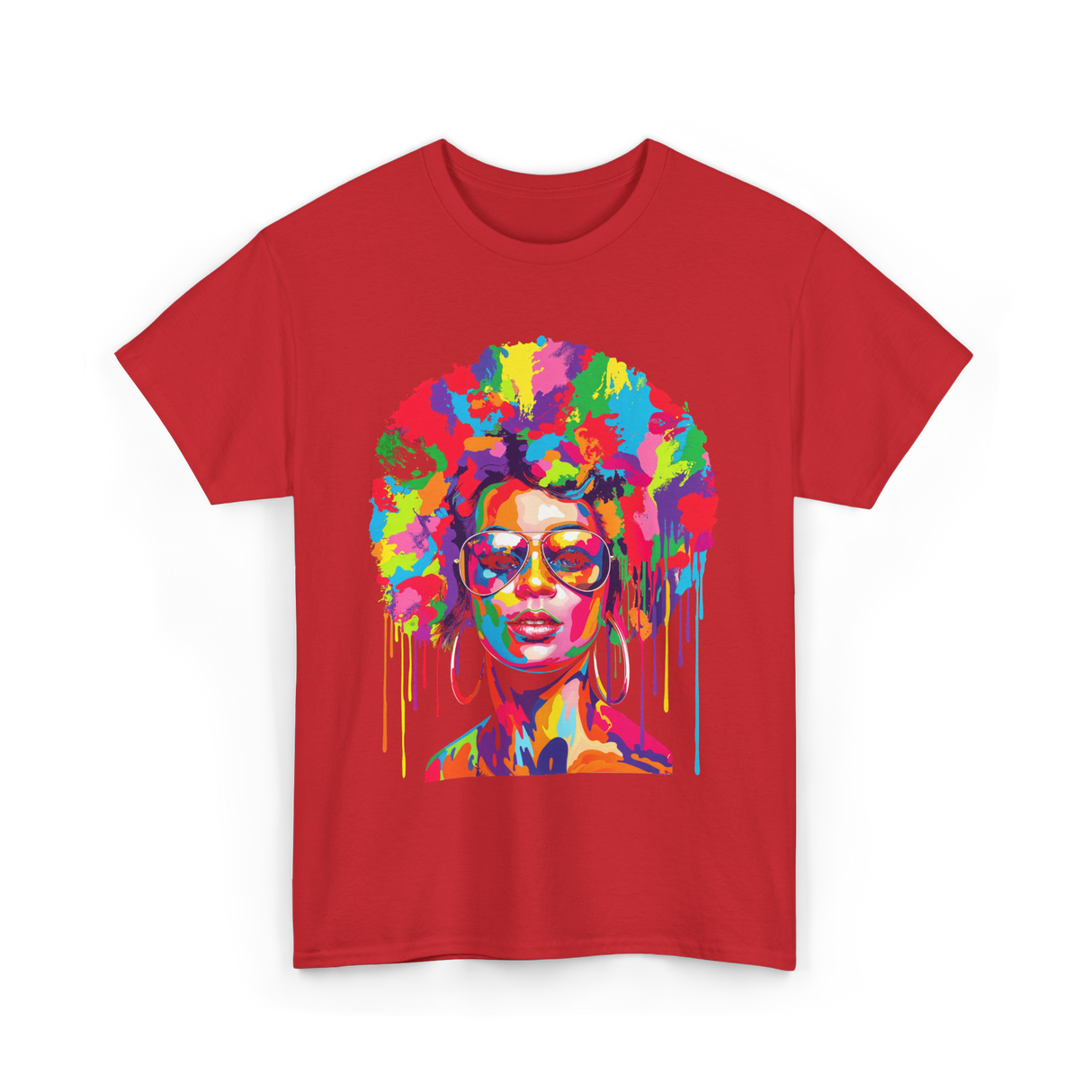 Colorful Afro Queen Afrocentric T-Shirt - Red