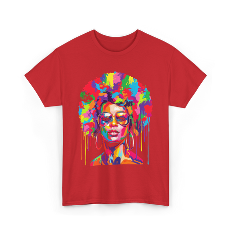 Colorful Afro Queen Afrocentric T-Shirt - Red