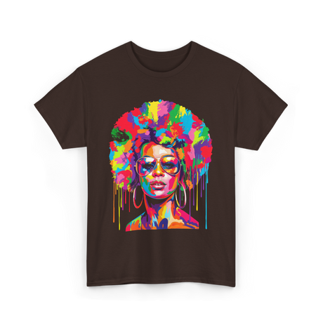 Colorful Afro Queen Afrocentric T-Shirt - Dark Chocolate