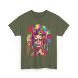 Colorful Afro Queen Afrocentric T-Shirt - Military Green