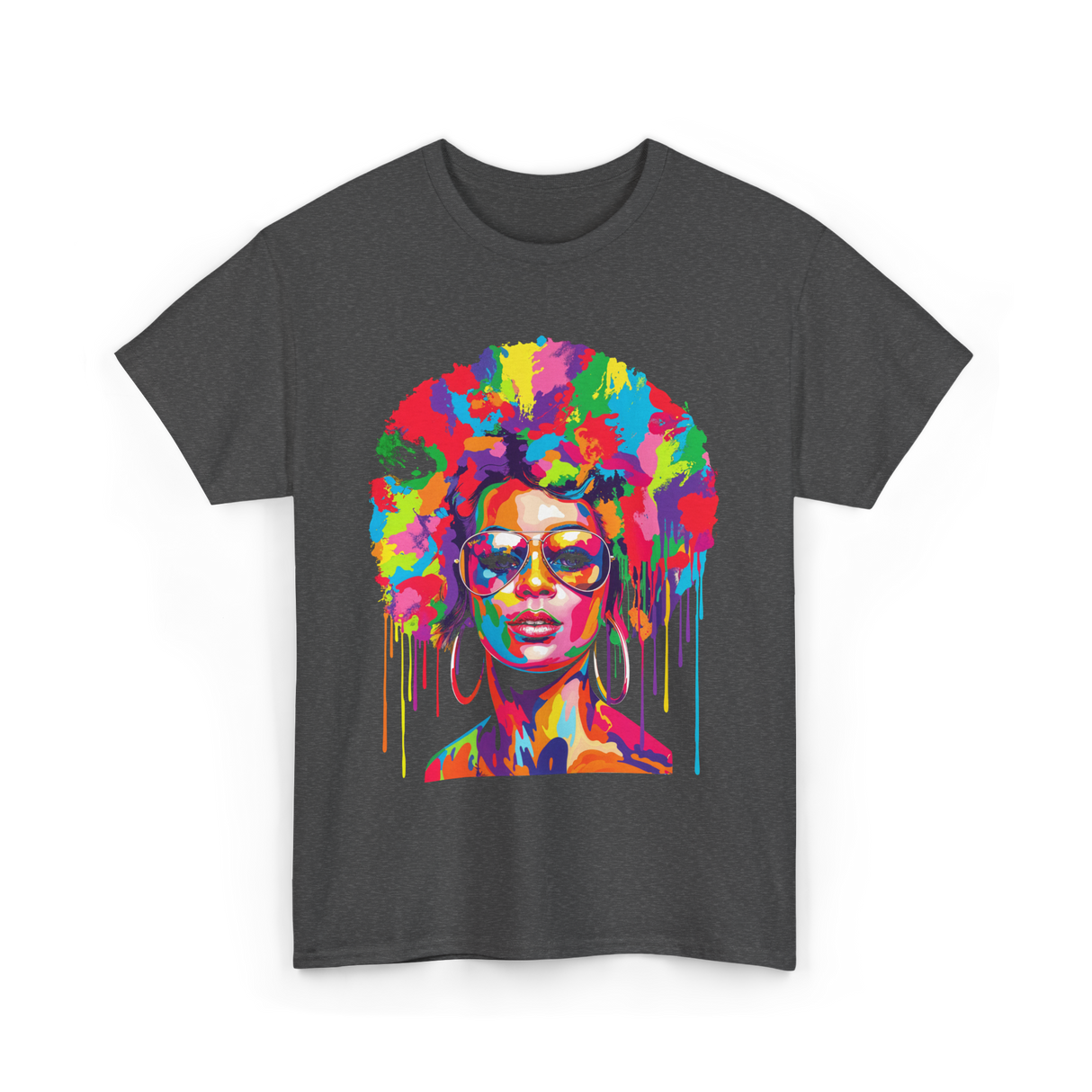 Colorful Afro Queen Afrocentric T-Shirt - Dark Heather