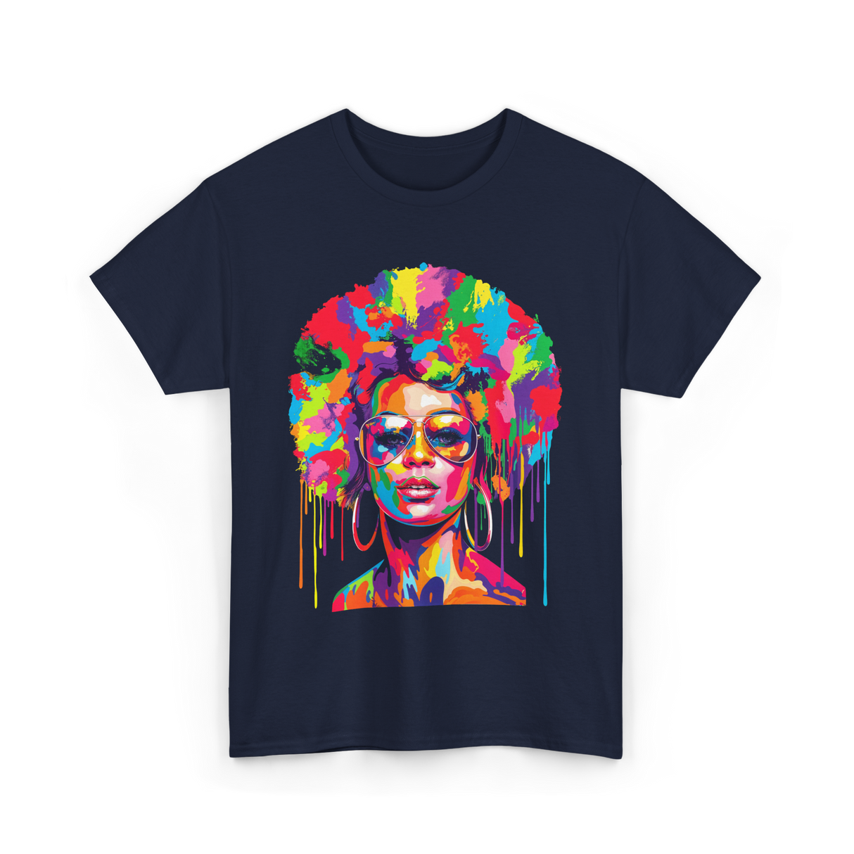 Colorful Afro Queen Afrocentric T-Shirt - Navy