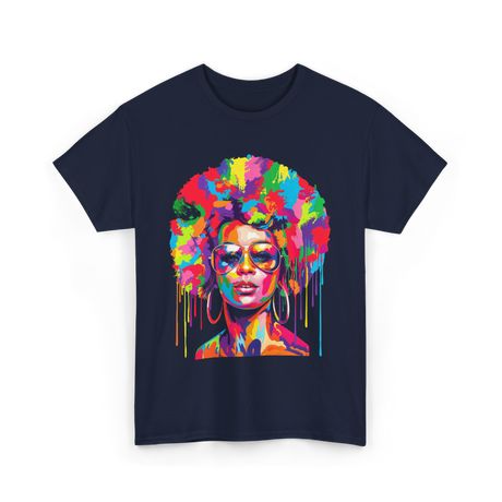 Colorful Afro Queen Afrocentric T-Shirt - Navy