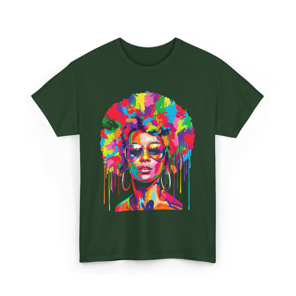 Colorful Afro Queen Afrocentric T-Shirt - Forest Green