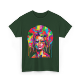 Colorful Afro Queen Afrocentric T-Shirt - Forest Green