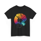 Colorful Afro Vinyl Music T-Shirt - Black