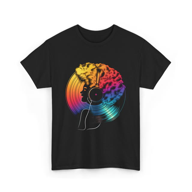 Colorful Afro Vinyl Music T-Shirt - Black