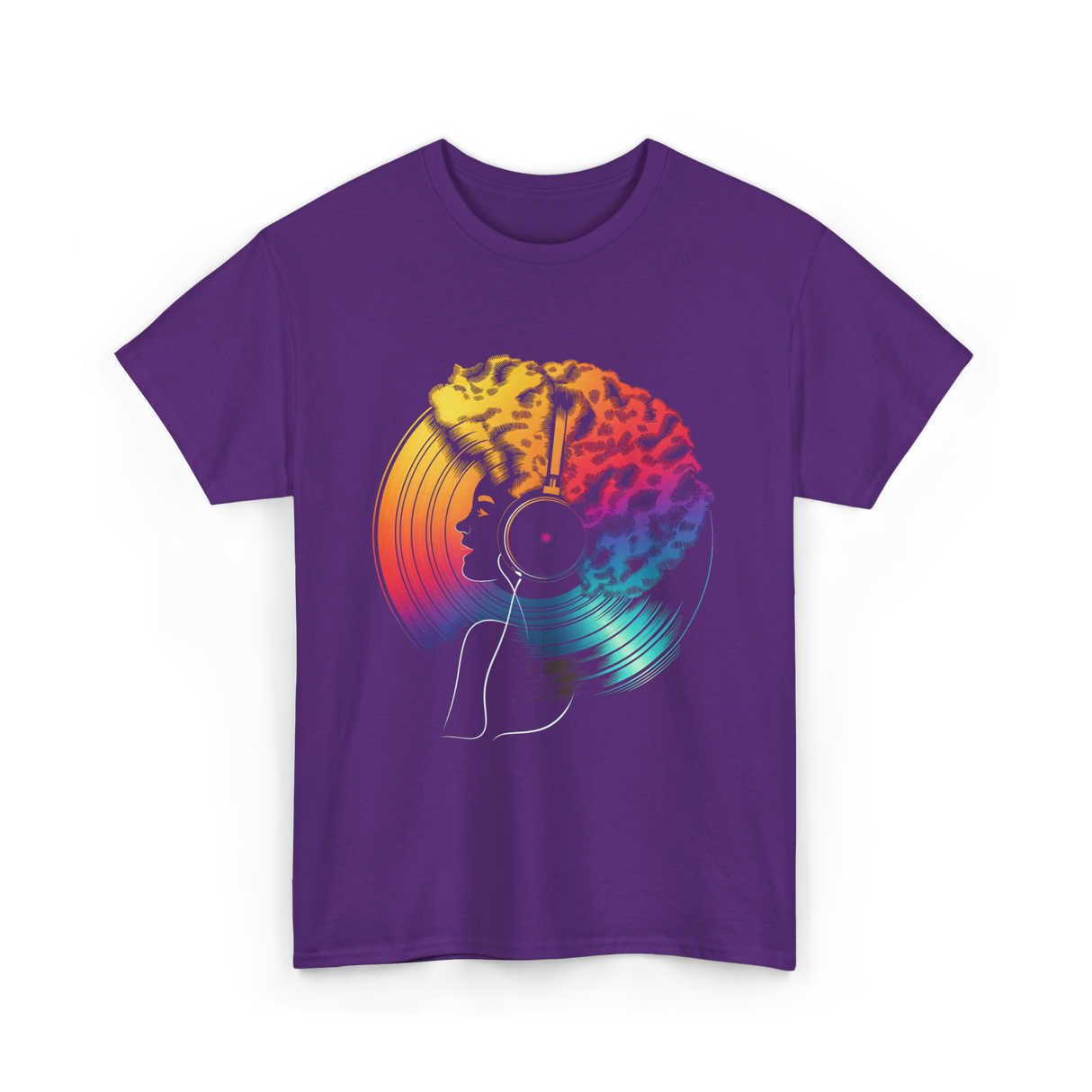 Colorful Afro Vinyl Music T-Shirt - Purple