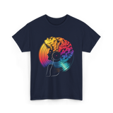 Colorful Afro Vinyl Music T-Shirt - Navy