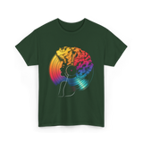 Colorful Afro Vinyl Music T-Shirt - Forest Green