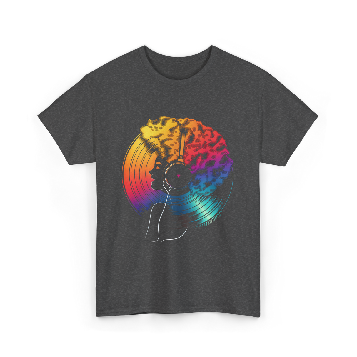 Colorful Afro Vinyl Music T-Shirt - Dark Heather