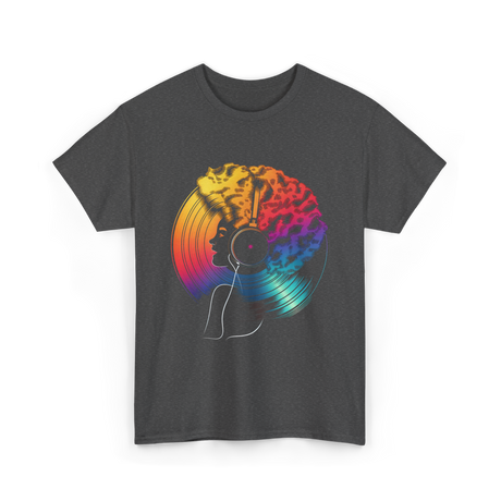 Colorful Afro Vinyl Music T-Shirt - Dark Heather