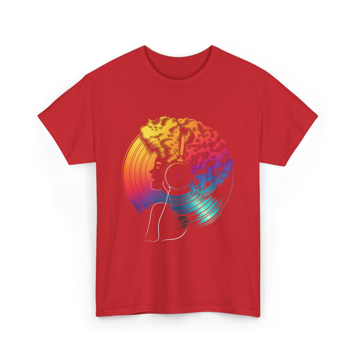 Colorful Afro Vinyl Music T-Shirt - Red