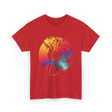 Colorful Afro Vinyl Music T-Shirt - Red