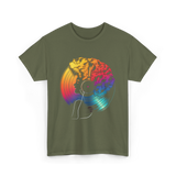 Colorful Afro Vinyl Music T-Shirt - Military Green