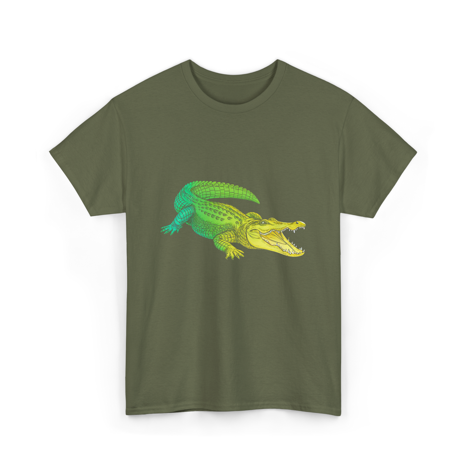 Colorful Alligator Reptile T-Shirt - Military Green