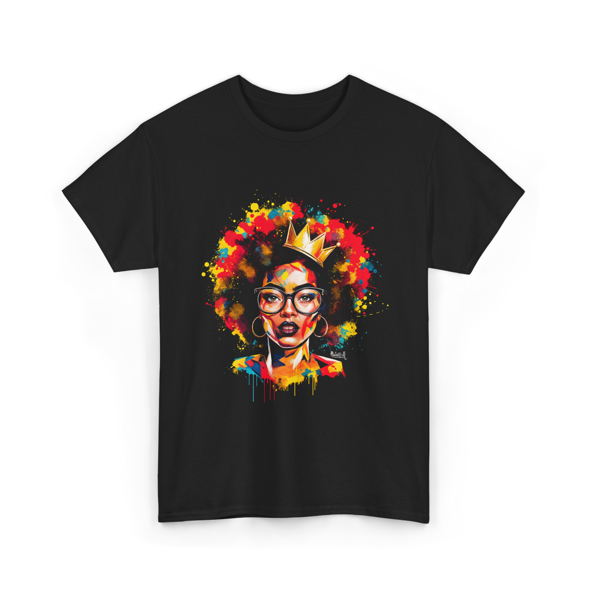 Colorful Art Black Queen Afro T-Shirt - Black