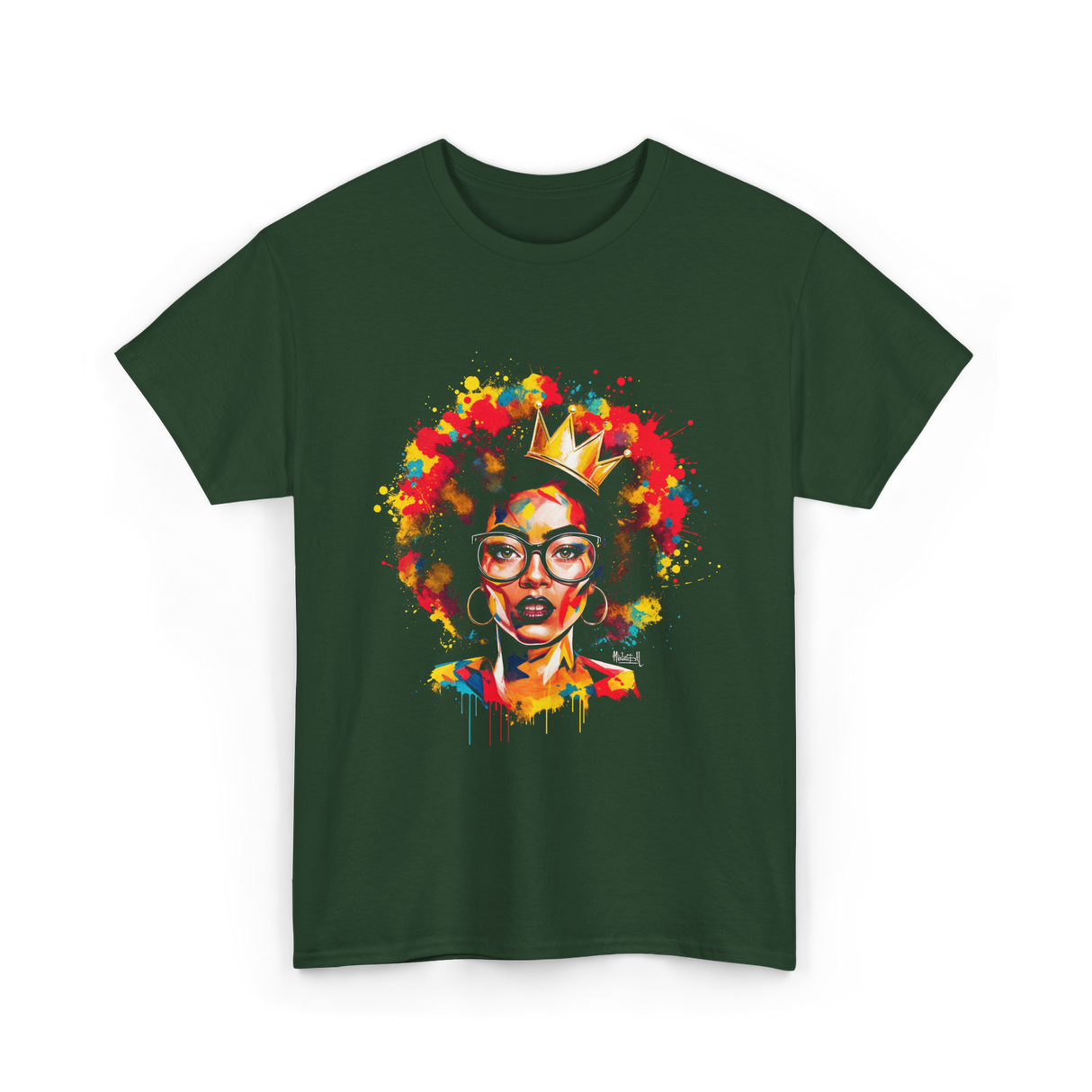 Colorful Art Black Queen Afro T-Shirt - Forest Green