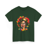 Colorful Art Black Queen Afro T-Shirt - Forest Green