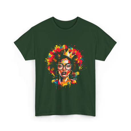 Colorful Art Black Queen Afro T-Shirt - Forest Green