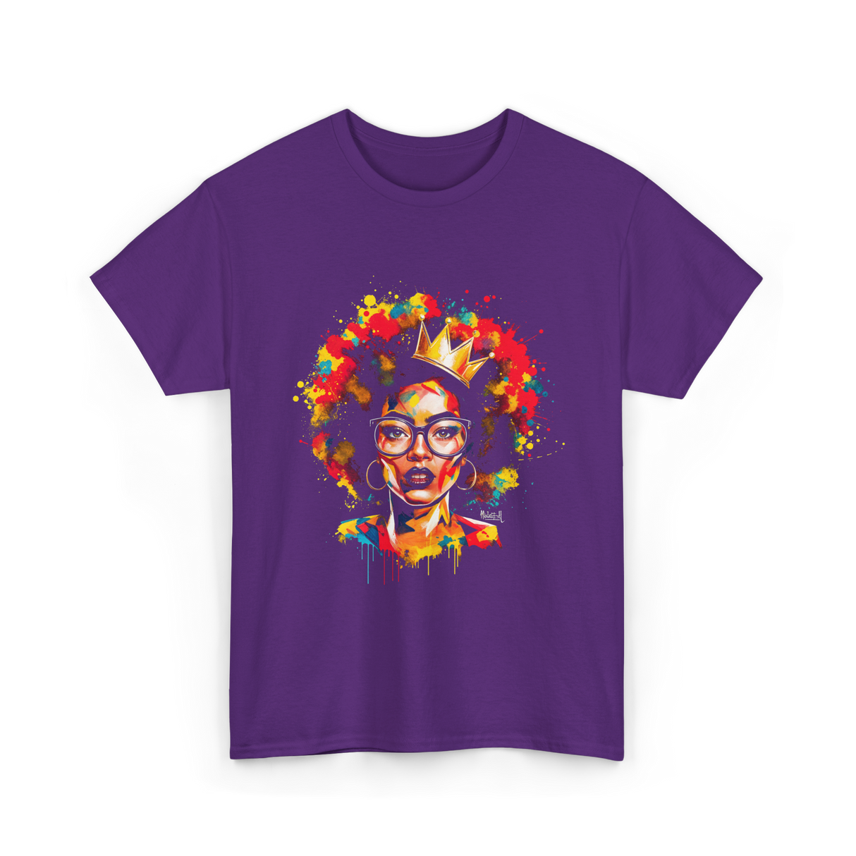 Colorful Art Black Queen Afro T-Shirt - Purple