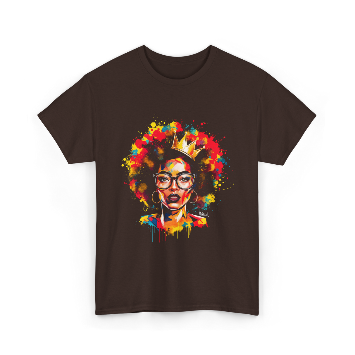 Colorful Art Black Queen Afro T-Shirt - Dark Chocolate