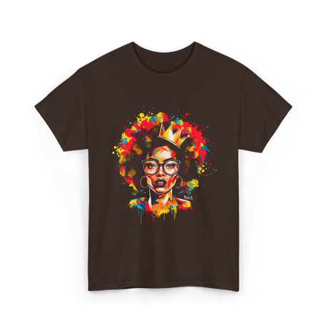 Colorful Art Black Queen Afro T-Shirt - Dark Chocolate