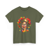 Colorful Art Black Queen Afro T-Shirt - Military Green