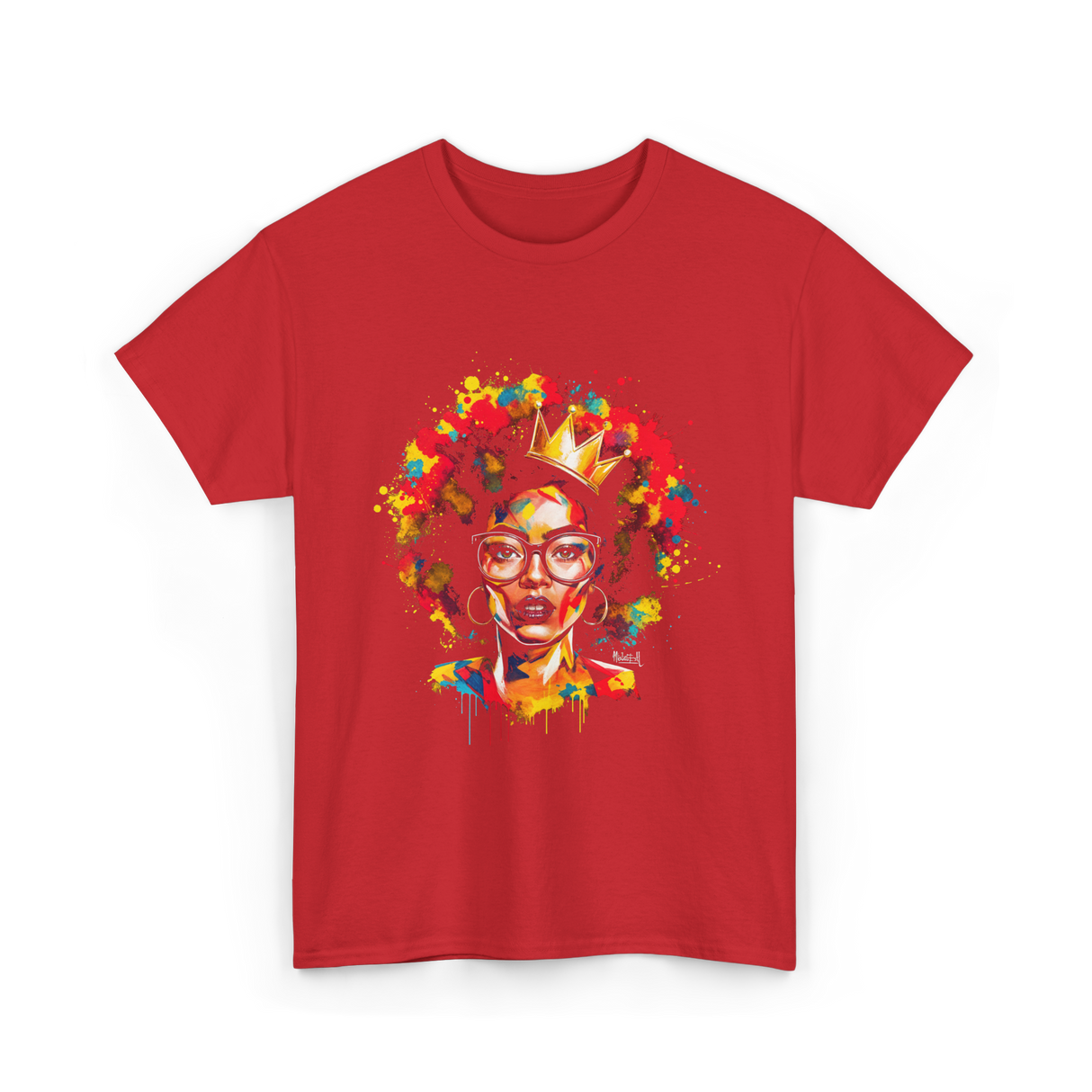 Colorful Art Black Queen Afro T-Shirt - Red