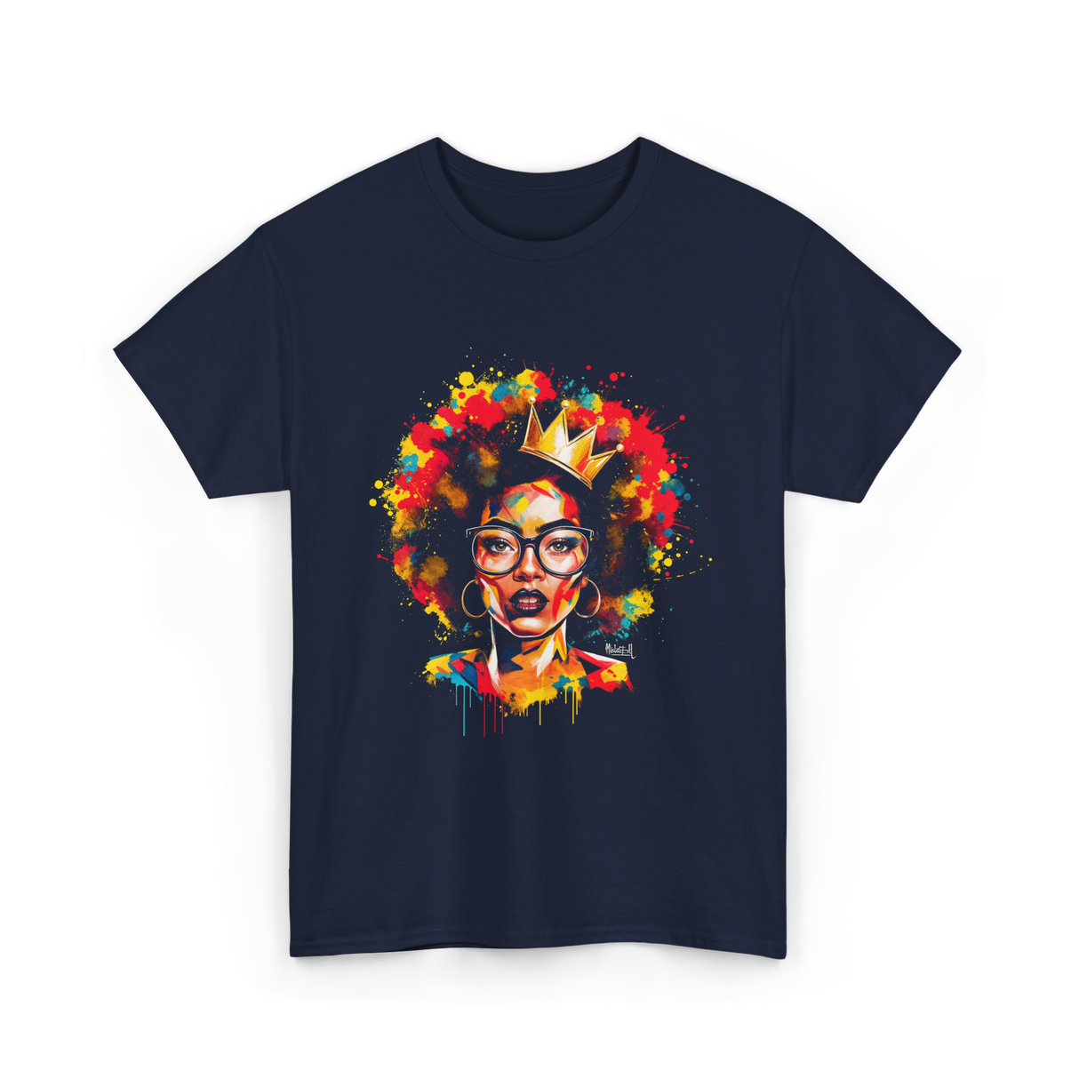 Colorful Art Black Queen Afro T-Shirt - Navy