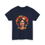 Colorful Art Black Queen Afro T-Shirt - Navy