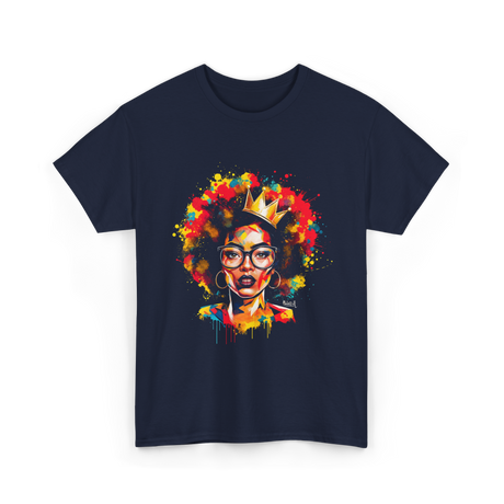 Colorful Art Black Queen Afro T-Shirt - Navy