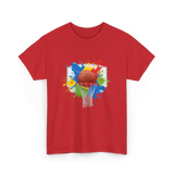 Colorful Basketball Splash Hoop Basketball T-Shirt - Red