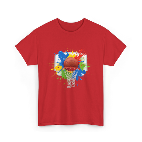 Colorful Basketball Splash Hoop Basketball T-Shirt - Red