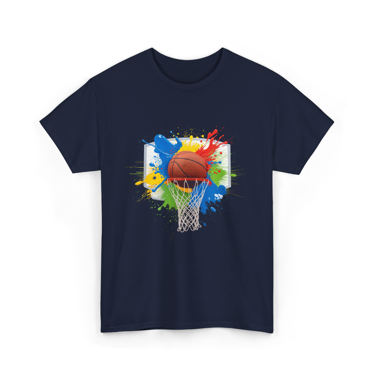 Colorful Basketball Splash Hoop Basketball T-Shirt - Navy