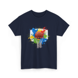 Colorful Basketball Splash Hoop Basketball T-Shirt - Navy